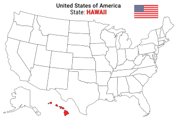 Free, printable, outline map of the United States with Hawaii highlighted in red to show its location, America, USA, print, download, pdf.