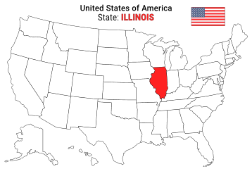 Free, printable, outline map of the United States with Illinois highlighted in red to show its location, America, USA, print, download, pdf.
