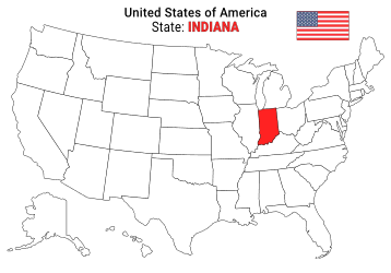 Free, printable, outline map of the United States with Indiana highlighted in red to show its location, America, USA, print, download, pdf.