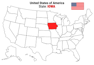 Free, printable, outline map of the United States with Iowa highlighted in red to show its location, America, USA, print, download, pdf.