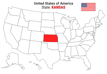 Free, printable, outline map of the United States with Kansas highlighted in red to show its location, America, USA, print, download, pdf.