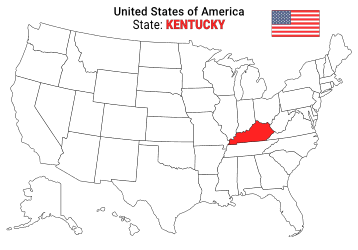 Free, printable, outline map of the United States with Kentucky highlighted in red to show its location, America, USA, print, download, pdf.