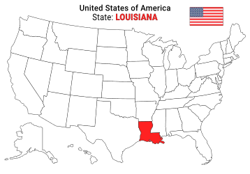 Free, printable, outline map of the United States with Louisiana highlighted in red to show its location, America, USA, print, download, pdf.