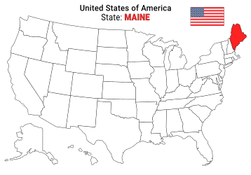 Free, printable, outline map of the United States with Maine highlighted in red to show its location, America, USA, print, download, pdf.