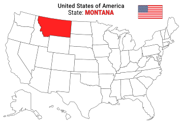 Free, printable, outline map of the United States with Montana highlighted in red to show its location, America, USA, print, download, pdf.
