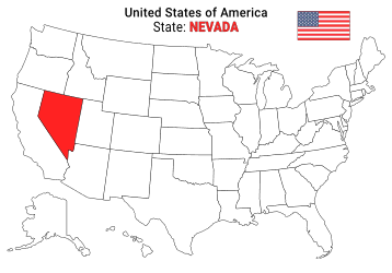 Free, printable, outline map of the United States with Nevada highlighted in red to show its location, America, USA, print, download, pdf.