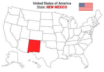 Free, printable, outline map of the United States with New Mexico highlighted in red to show its location, America, USA, print, download, pdf.