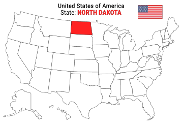 Free, printable, outline map of the United States with North Dakota highlighted in red to show its location, America, USA, print, download, pdf.