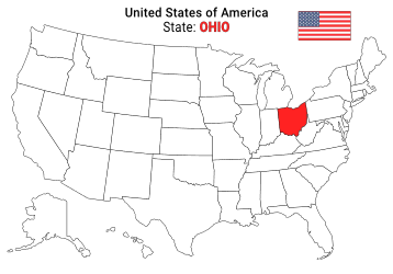 Free, printable, outline map of the United States with Ohio highlighted in red to show its location, America, USA, print, download, pdf.