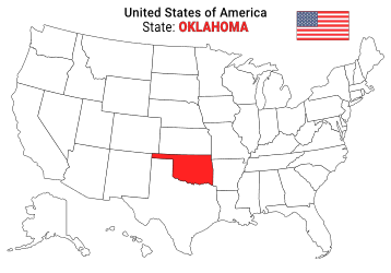 Free, printable, outline map of the United States with Oklahoma highlighted in red to show its location, America, USA, print, download, pdf.