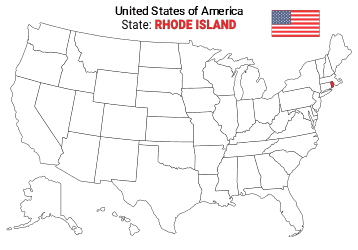 Free, printable, outline map of the United States with Rhode Island highlighted in red to show its location, America, USA, print, download, pdf.