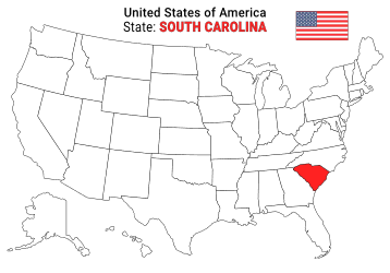 Free, printable, outline map of the United States with South Carolina highlighted in red to show its location, America, USA, print, download, pdf.
