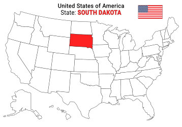 Free, printable, outline map of the United States with South Dakota highlighted in red to show its location, America, USA, print, download, pdf.
