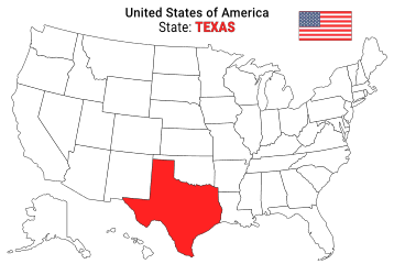 Free, printable, outline map of the United States with Texas highlighted in red to show its location, America, USA, print, download, pdf.