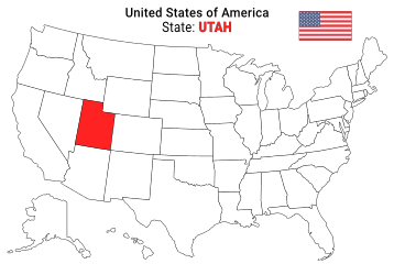 Free, printable, outline map of the United States with Utah highlighted in red to show its location, America, USA, print, download, pdf.