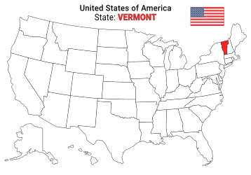 Free, printable, outline map of the United States with Vermont highlighted in red to show its location, America, USA, print, download, pdf.