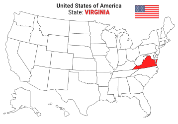 Free, printable, outline map of the United States with Virginia highlighted in red to show its location, America, USA, print, download, pdf.