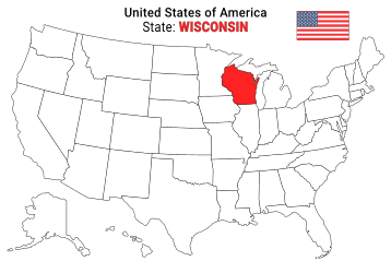 Free, printable, outline map of the United States with Wisconsin highlighted in red to show its location, America, USA, print, download, pdf.