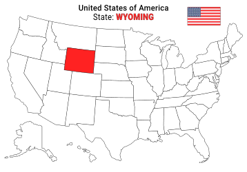 Free, printable, outline map of the United States with Wyoming highlighted in red to show its location, America, USA, print, download, pdf.
