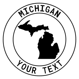 Michigan map outline shape state with text in a circle stencil clip art pattern print download cricut or silhouette design free template, cutting file.