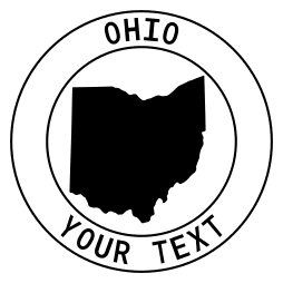 Ohio map outline shape state with text in a circle stencil clip art pattern print download cricut or silhouette design free template, cutting file.