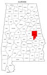 Map of Alabama highlighting Tallapoosa county, pattern, stencil, template, svg.