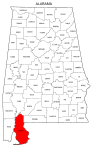 Map of Alabama highlighting Baldwin county, pattern, stencil, template, svg.