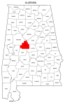 Map of Alabama highlighting Bibb county, pattern, stencil, template, svg.