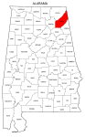 Map of Alabama highlighting DeKalb county, pattern, stencil, template, svg.