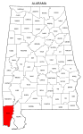 Map of Alabama highlighting Mobile county, pattern, stencil, template, svg.