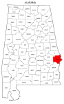 Map of Alabama highlighting Russell county, pattern, stencil, template, svg.