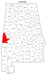 Map of Alabama highlighting Sumter county, pattern, stencil, template, svg.