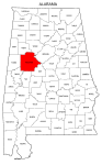 Map of Alabama highlighting Tuscaloosa county, pattern, stencil, template, svg.