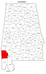 Map of Alabama highlighting Washington county, pattern, stencil, template, svg.