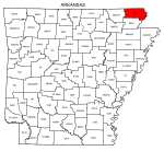 Map of Arkansas highlighting Clay county, pattern, stencil, template, svg.