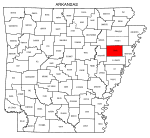 Map of Arkansas highlighting Cross county, pattern, stencil, template, svg.