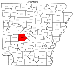 Map of Arkansas highlighting Garland county, pattern, stencil, template, svg.