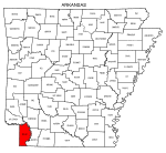 Map of Arkansas highlighting Miller county, pattern, stencil, template, svg.