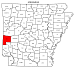 Map of Arkansas highlighting Polk county, pattern, stencil, template, svg.