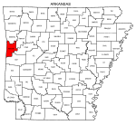 Map of Arkansas highlighting Sebastian county, pattern, stencil, template, svg.