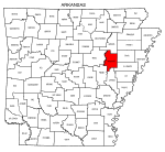 Map of Arkansas highlighting Woodruff county, pattern, stencil, template, svg.