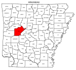 Map of Arkansas highlighting Yell county, pattern, stencil, template, svg.