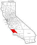 Map of California highlighting San Luis Obispo county, pattern, stencil, template, svg.