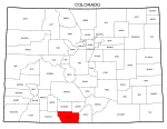 Map of Colorado highlighting Conejos county, pattern, stencil, template, svg.