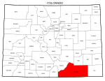 Map of Colorado highlighting Las Animas county, pattern, stencil, template, svg.