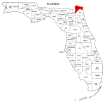Map of Florida highlighting Nassau county, pattern, stencil, template, svg.