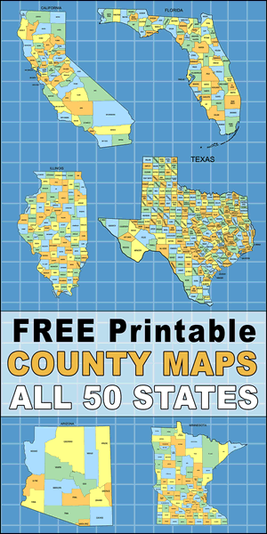 Free USA county maps, state, printable, DIY, outline, county lines, shape, template, download, patterns, print, coloring pages, 50 United States (US) states.