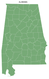 Free printable Alabama map with county lines, state, outline, printable, shape, template, download.