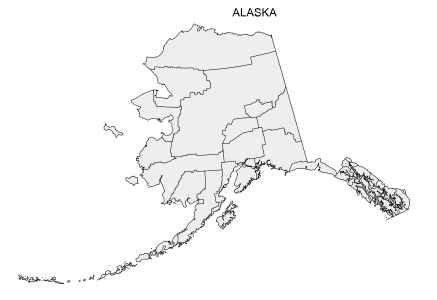 Free printable Alaska map with county lines, state, outline, printable, shape, template, download.
