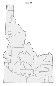 Free printable Idaho map with county lines, state, outline, printable, shape, template, download.